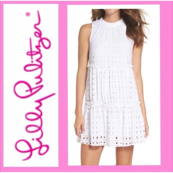 Lilly Pulitzer Dresses & Skirts - Lilly Pulitzer Eyelet Tiered Shift Dress Womens Small White Bridal Spring Luxury